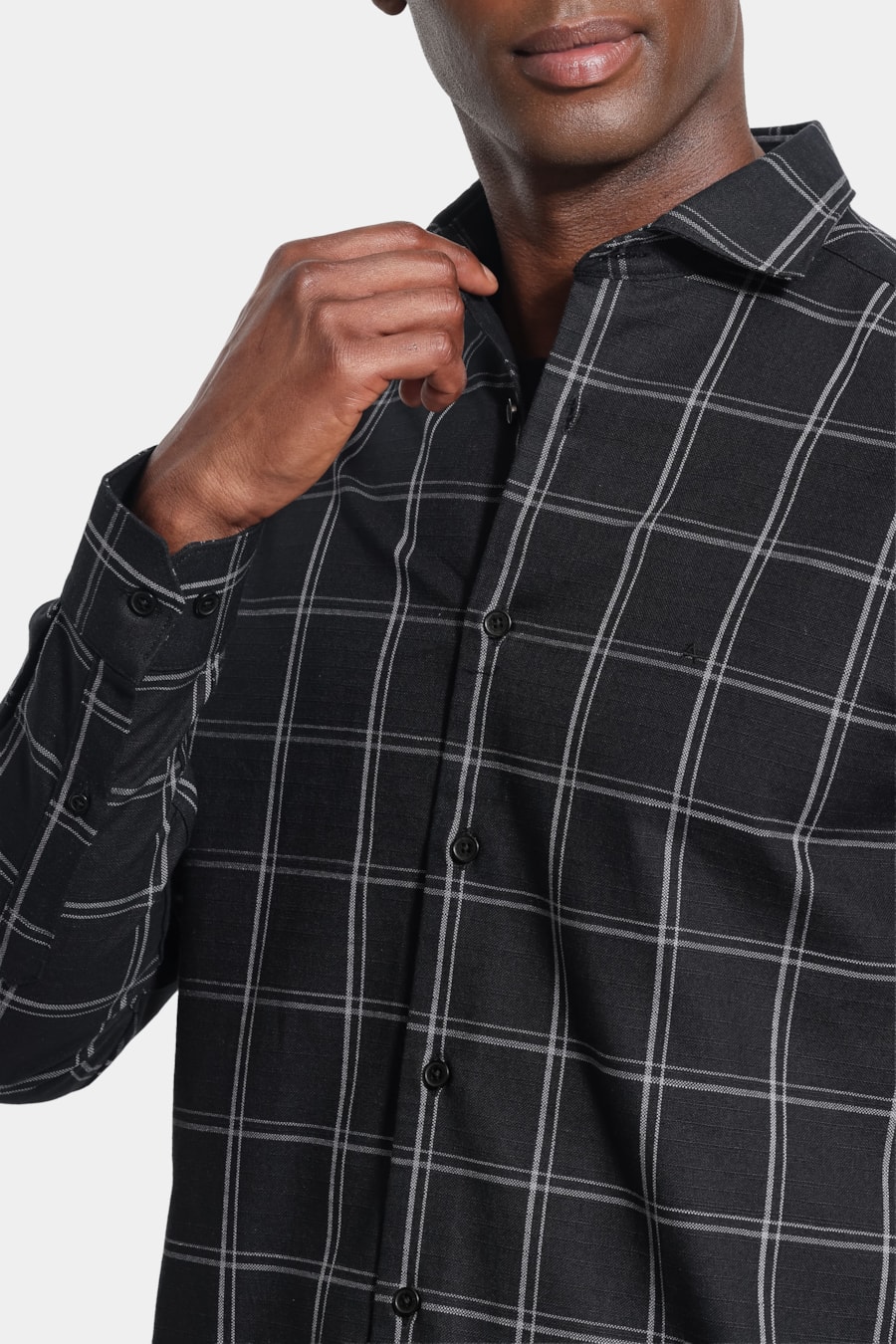 Camisa Manga Longa Slim Raymi Xadrez Preto C/Cinza — foto 3 de 6