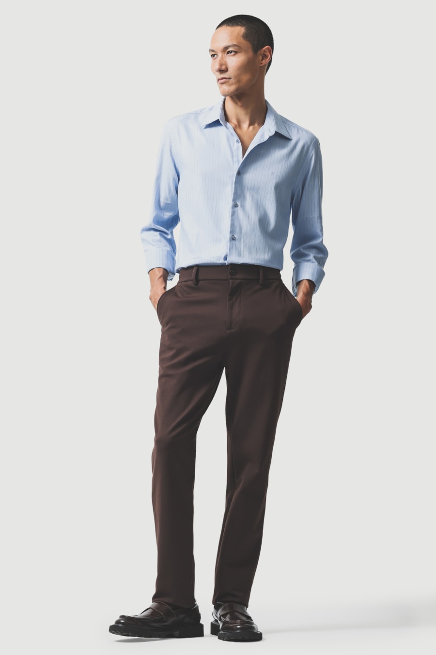 Camisa Manga Longa Slim Sarja Algodão Listrada Azul C/ Marinho — foto 2 de 6