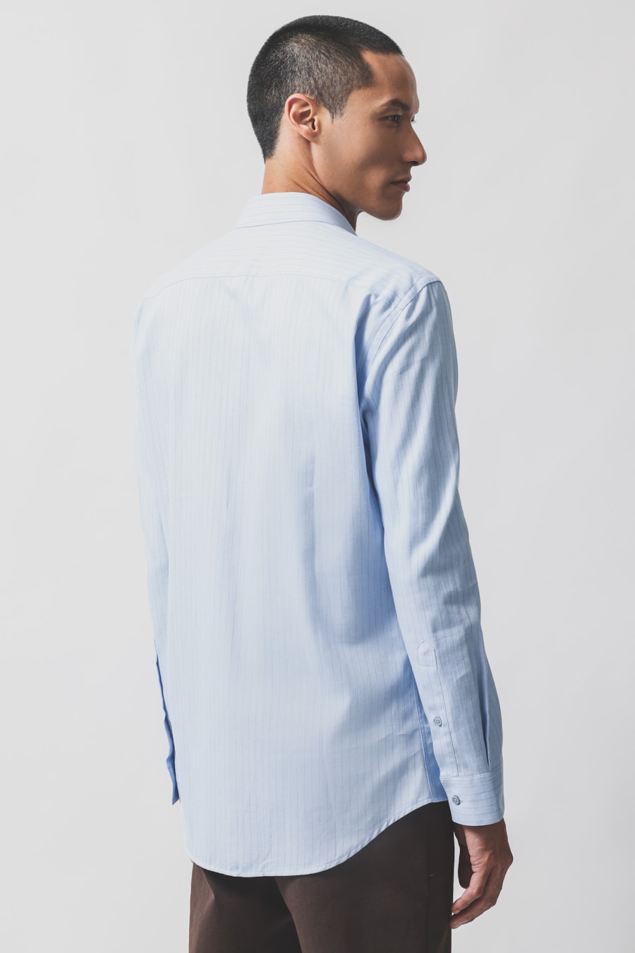 Camisa Manga Longa Slim Sarja Algodão Listrada Azul C/ Marinho — foto 4 de 6