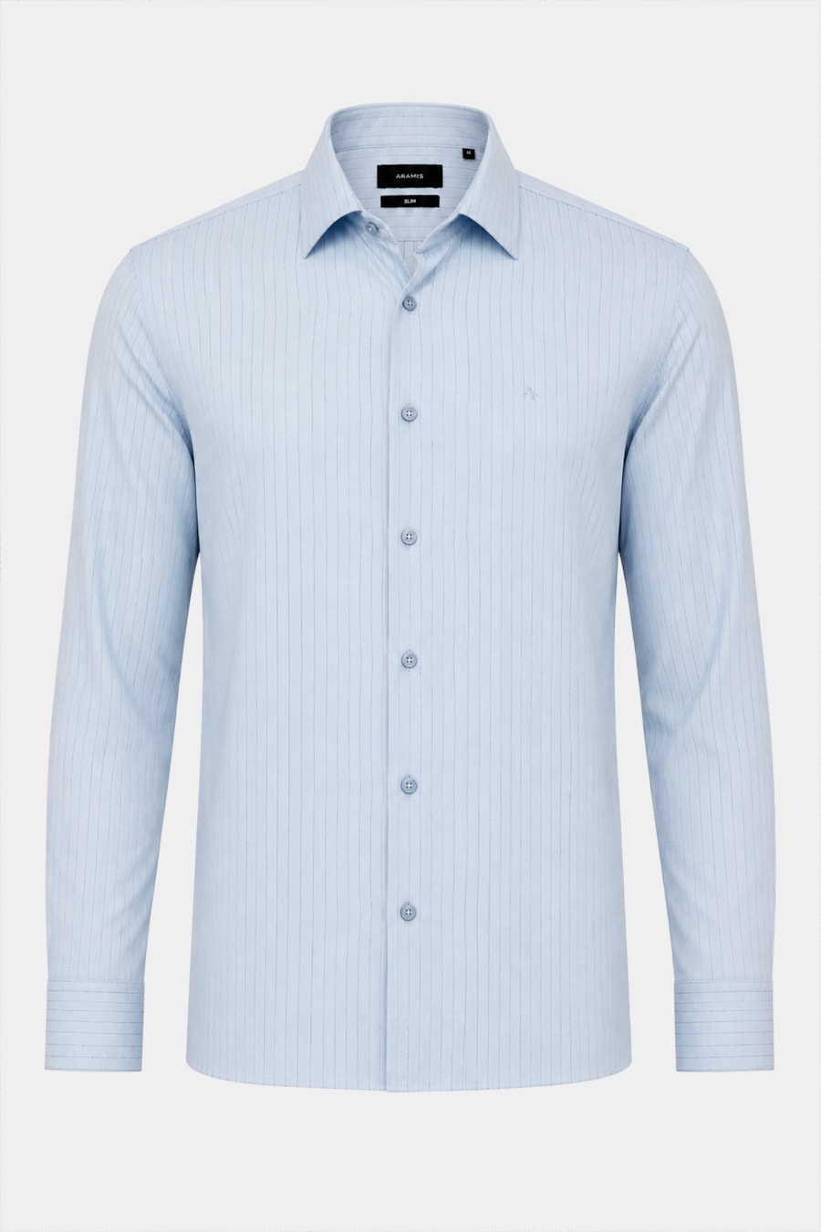 Camisa Manga Longa Slim Sarja Algodão Listrada Azul C/ Marinho — foto 5 de 6
