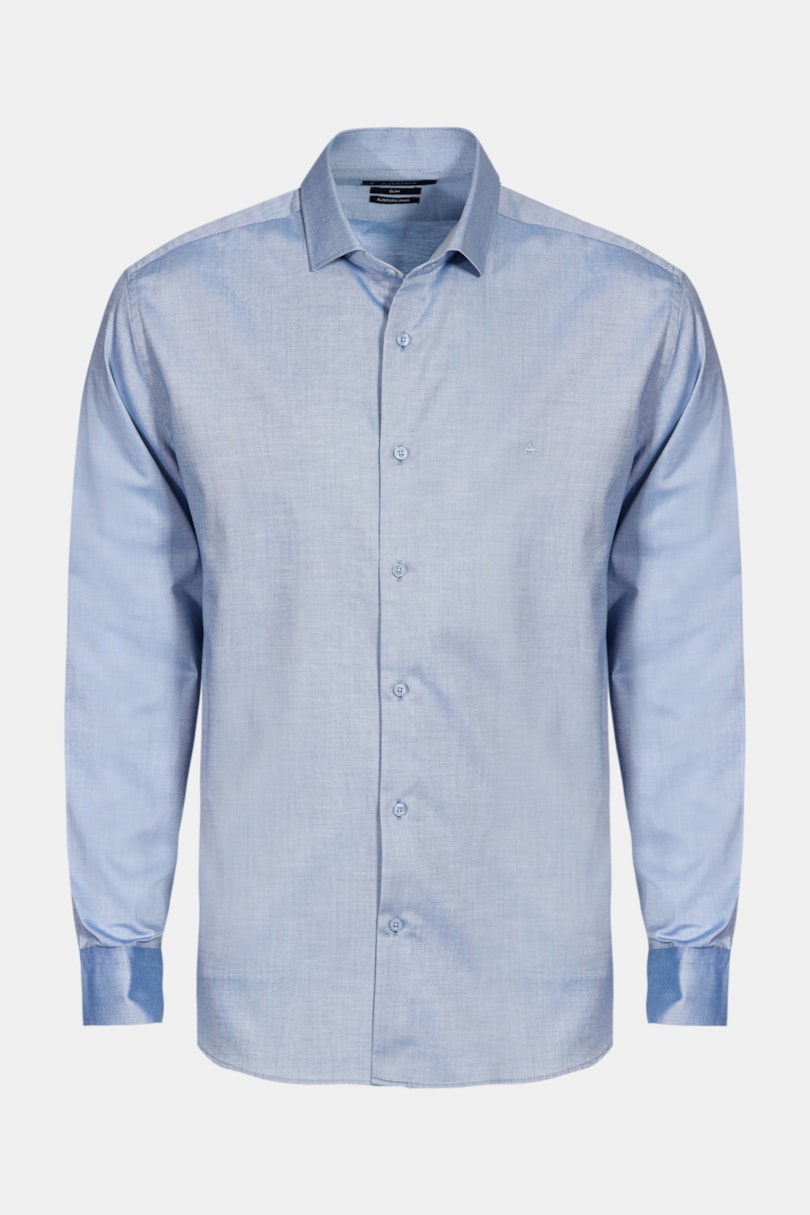 Camisa Manga Longa Slim Sarja Pima Azul