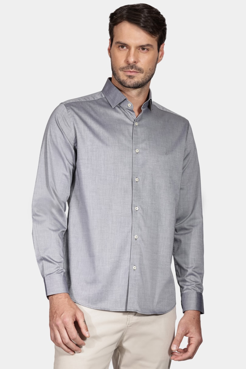 Camisa Manga Longa Slim Sarja Pima Chumbo