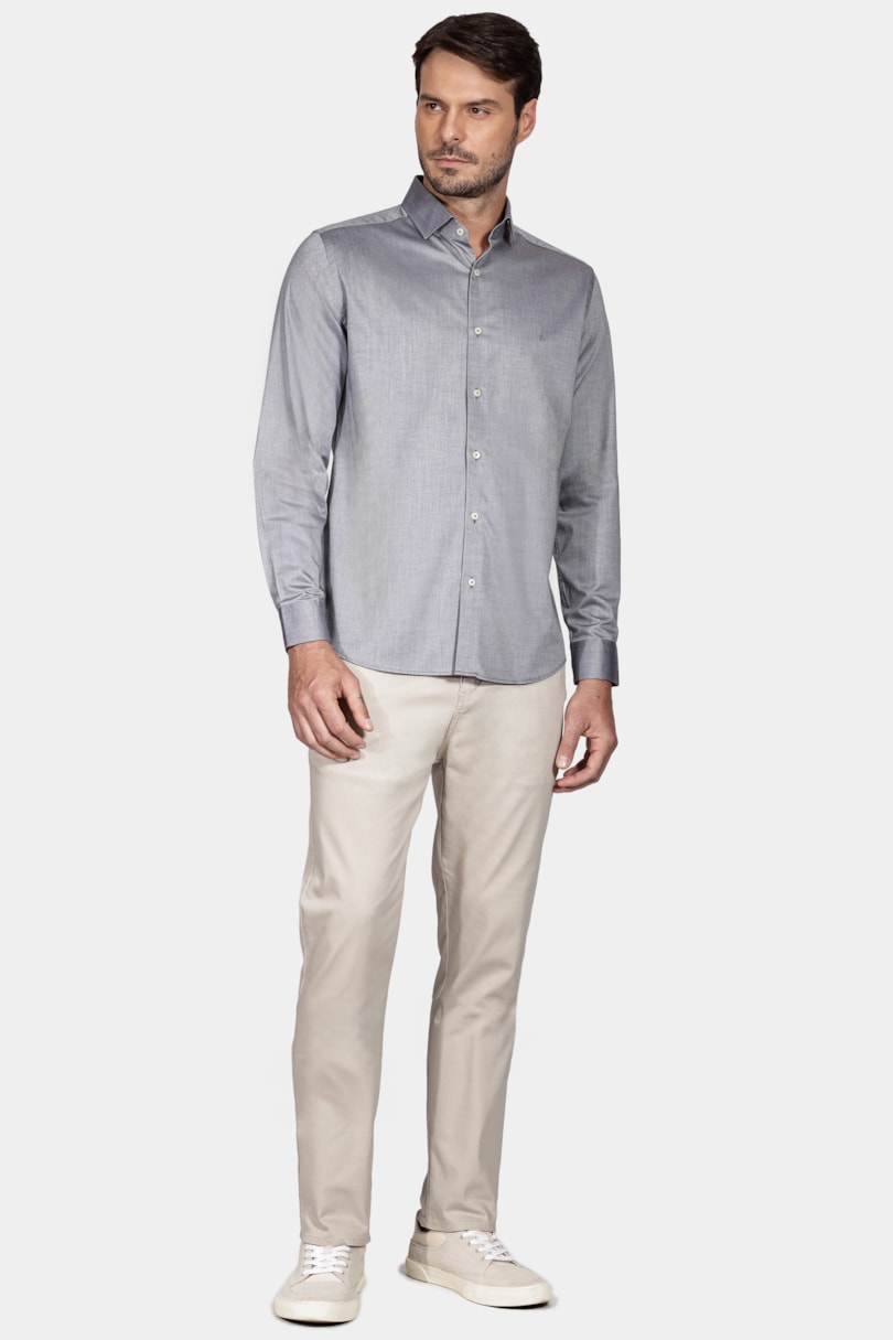 Camisa Manga Longa Slim Sarja Pima Chumbo