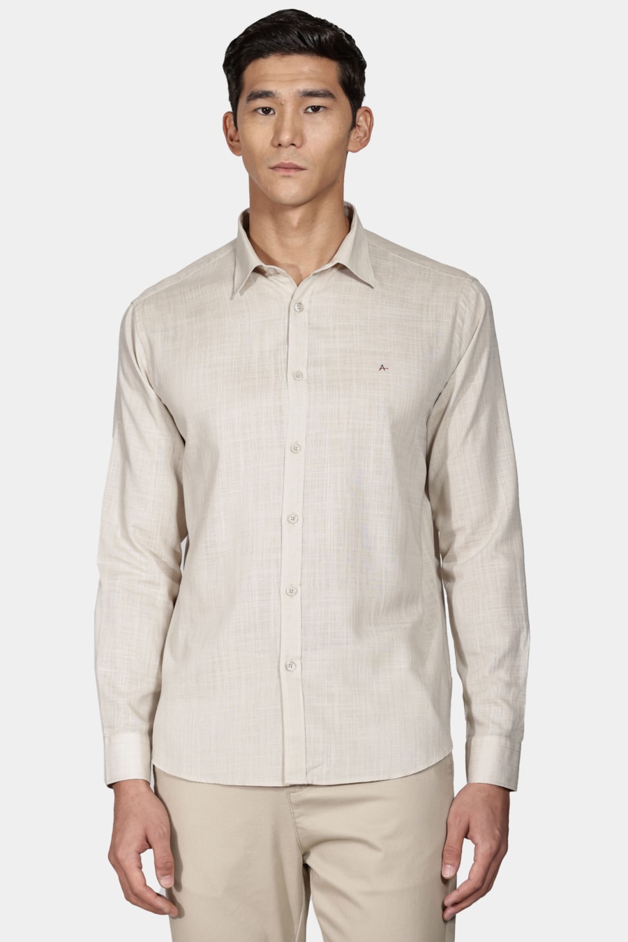 Camisa Manga Longa Slim Slub Flame Cáqui — foto 1 de 5