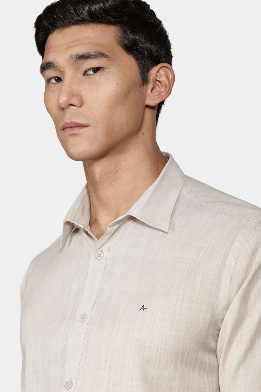 Camisa Manga Longa Slim Slub Flame Cáqui — foto 3 de 5
