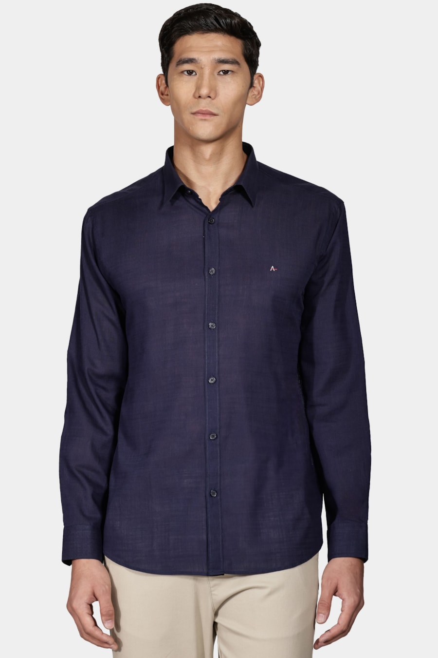 Camisa Manga Longa Slim Slub Flame Marinho — foto 1 de 5
