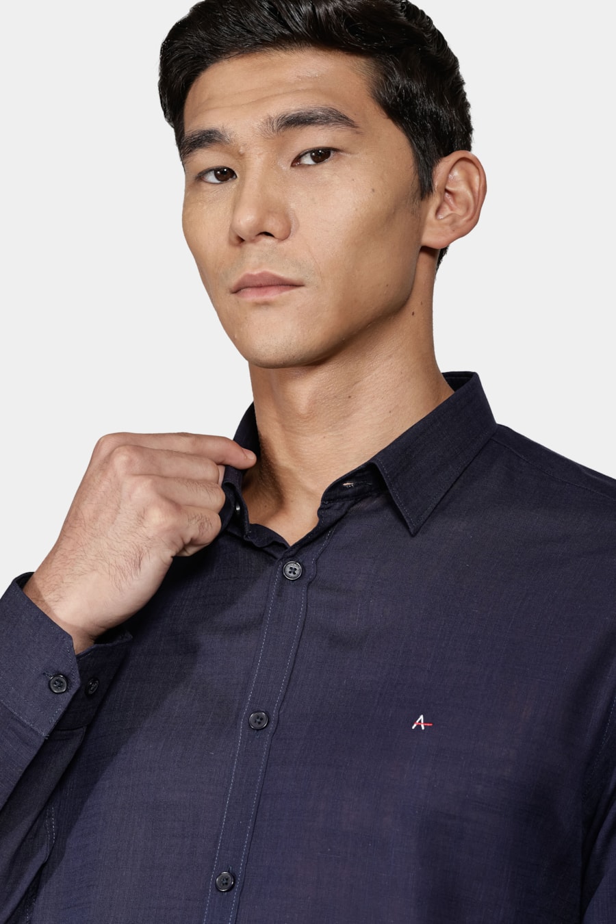 Camisa Manga Longa Slim Slub Flame Marinho — foto 3 de 5