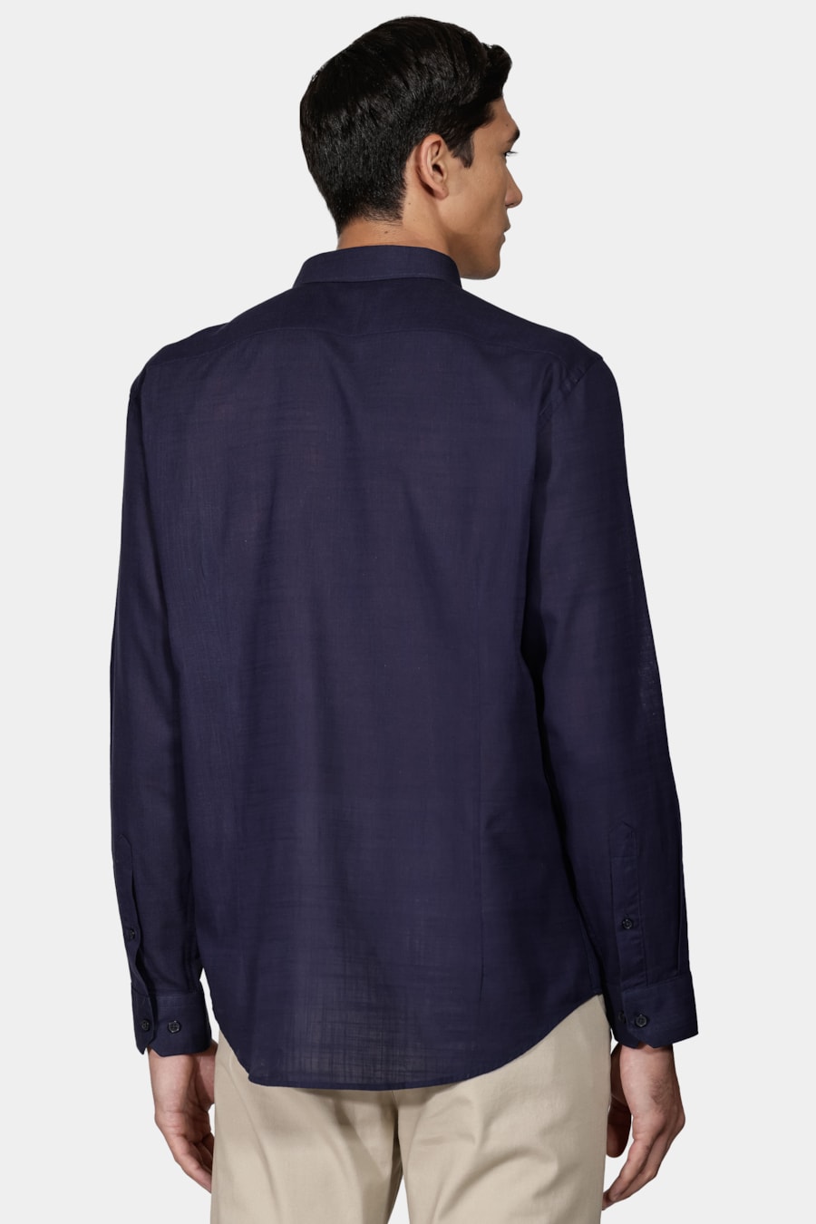 Camisa Manga Longa Slim Slub Flame Marinho — foto 4 de 5