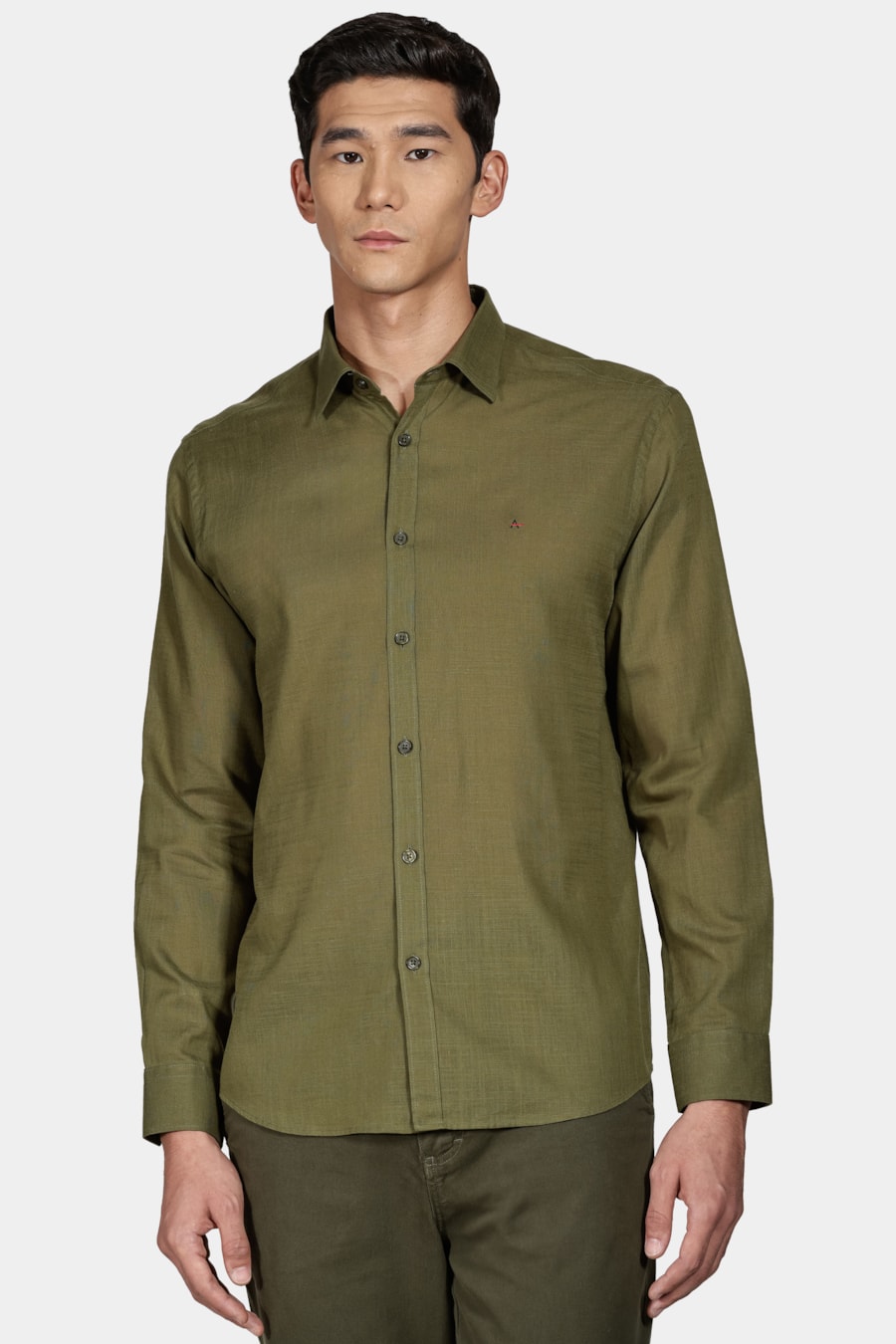 Camisa Manga Longa Slim Slub Flame Verde Militar — foto 1 de 5