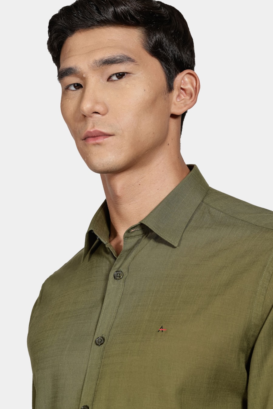 Camisa Manga Longa Slim Slub Flame Verde Militar — foto 3 de 5