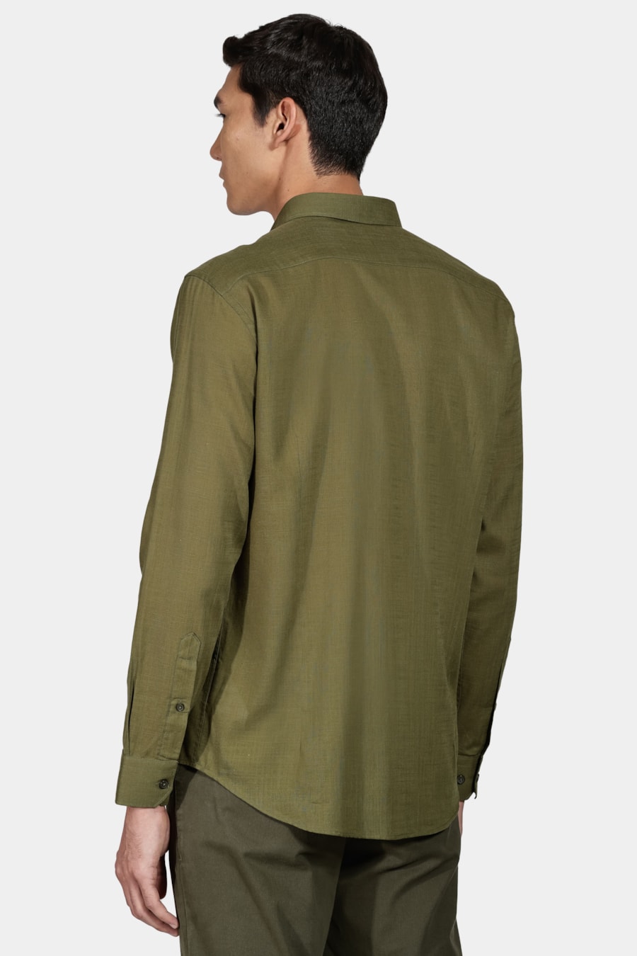 Camisa Manga Longa Slim Slub Flame Verde Militar — foto 4 de 5