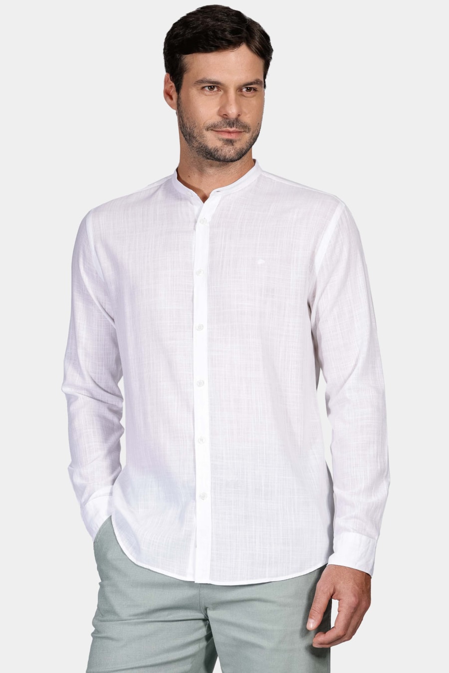 Camisa Manga Longa Slim Slub Gola Padre Out Branco — foto 1 de 6