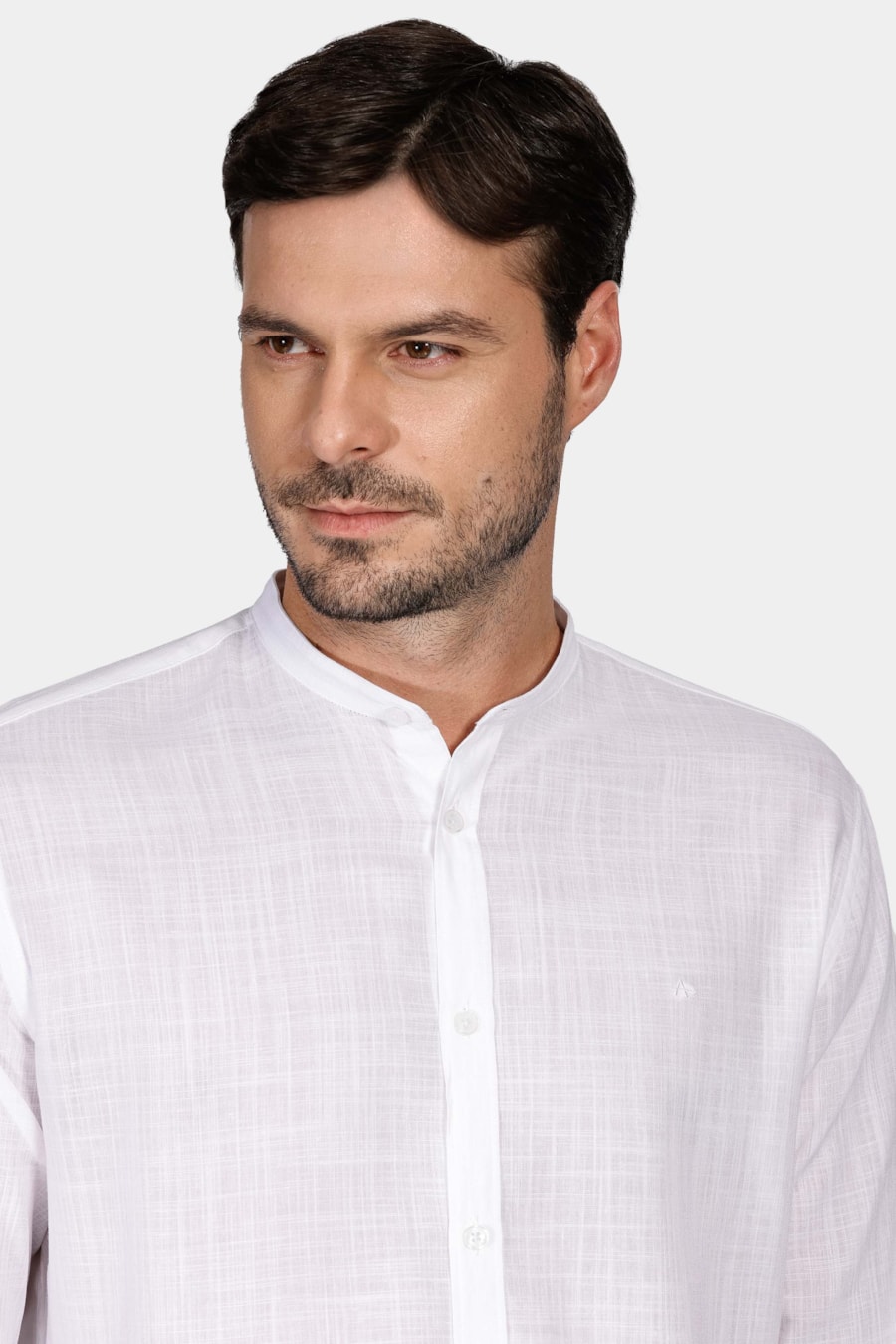 Camisa Manga Longa Slim Slub Gola Padre Out Branco — foto 3 de 6