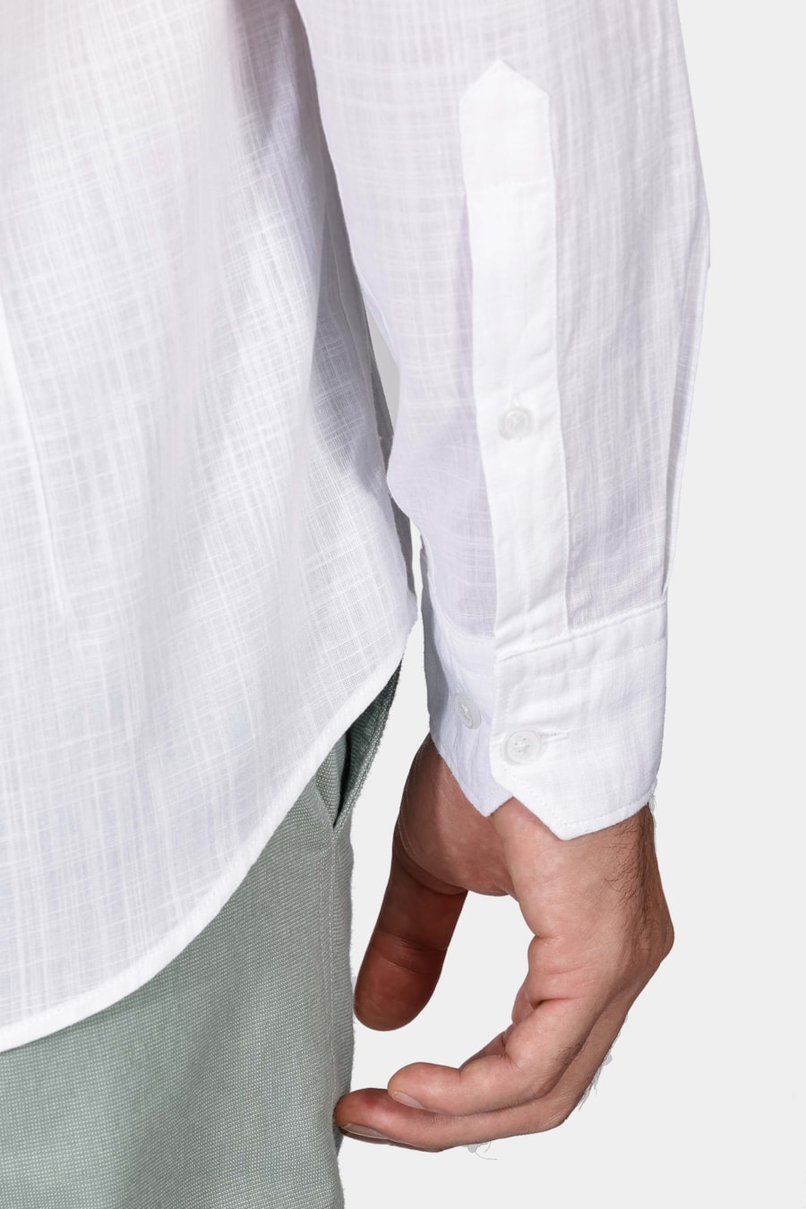 Camisa Manga Longa Slim Slub Gola Padre Out Branco — foto 4 de 6