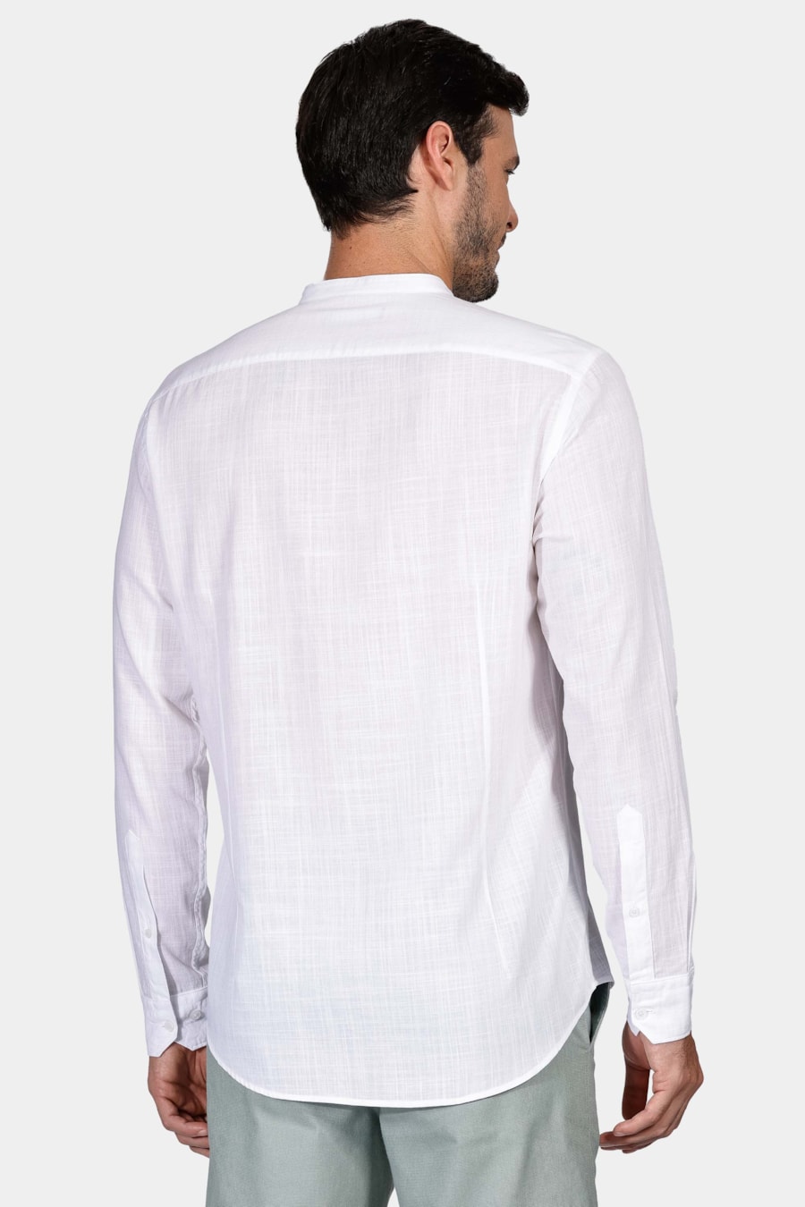Camisa Manga Longa Slim Slub Gola Padre Out Branco — foto 5 de 6