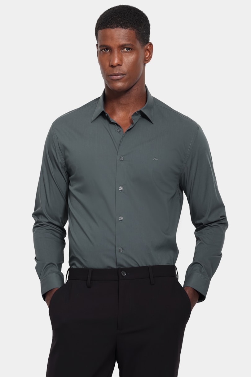 Camisa Manga Longa Slim Tech Comfort Verde Escuro