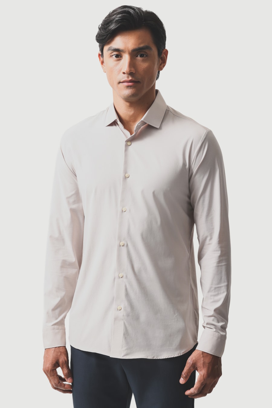 Camisa Manga Longa Slim Tech Flex Caqui / Branco — foto 1 de 6