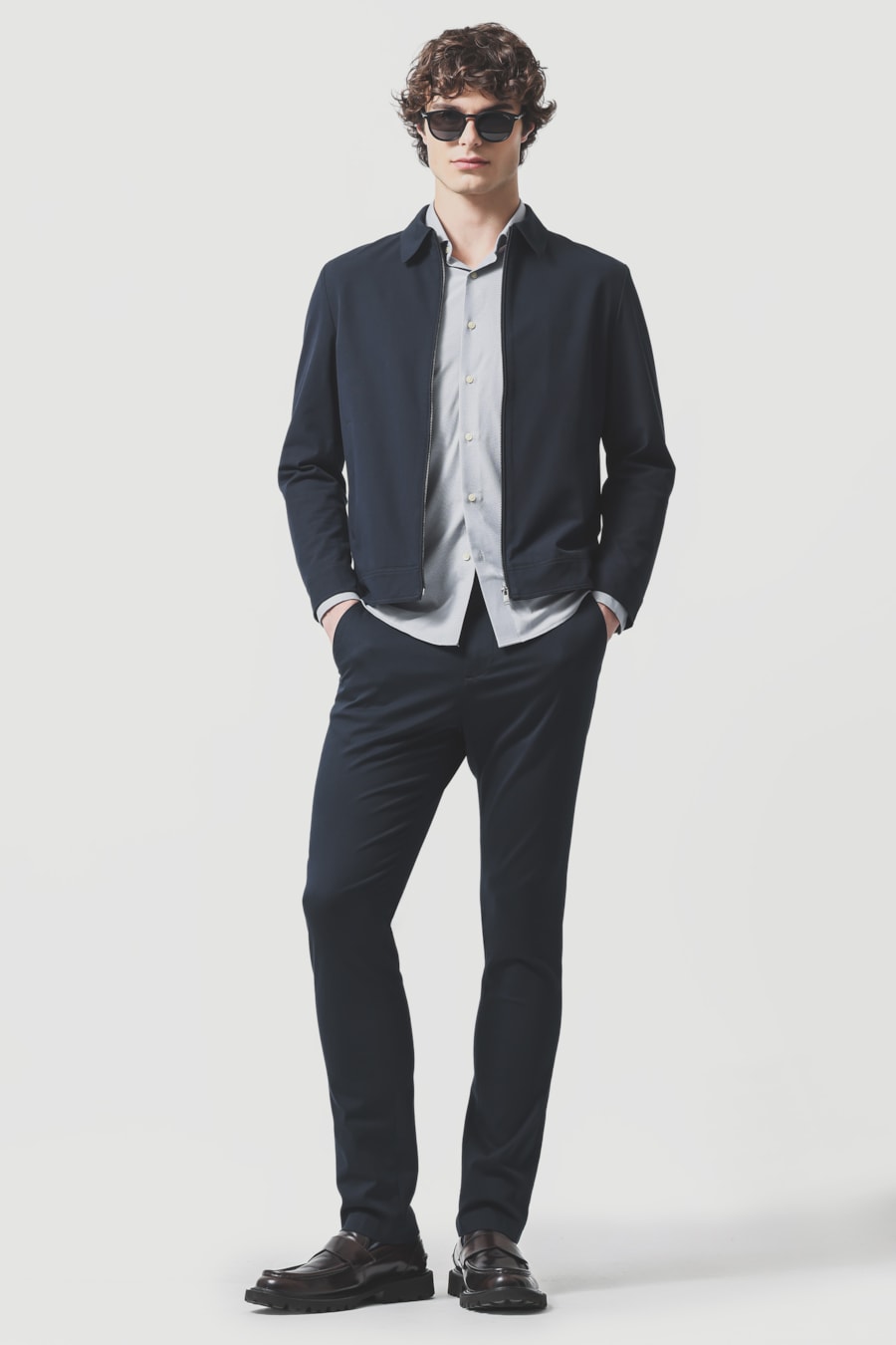 Camisa Manga Longa Slim Tech Flex Cinza C/Branco — foto 2 de 6