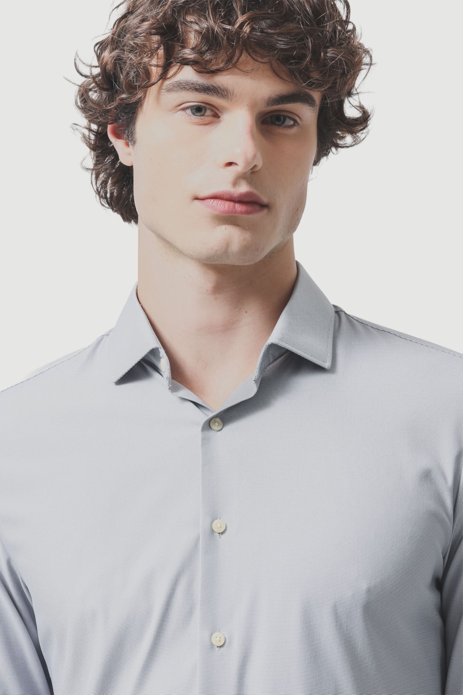 Camisa Manga Longa Slim Tech Flex Cinza C/Branco — foto 3 de 6