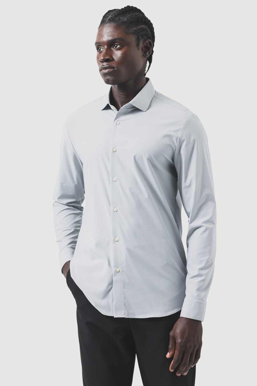 Camisa Manga Longa Slim Tech Flex Falso Liso Cinza — foto 1 de 7