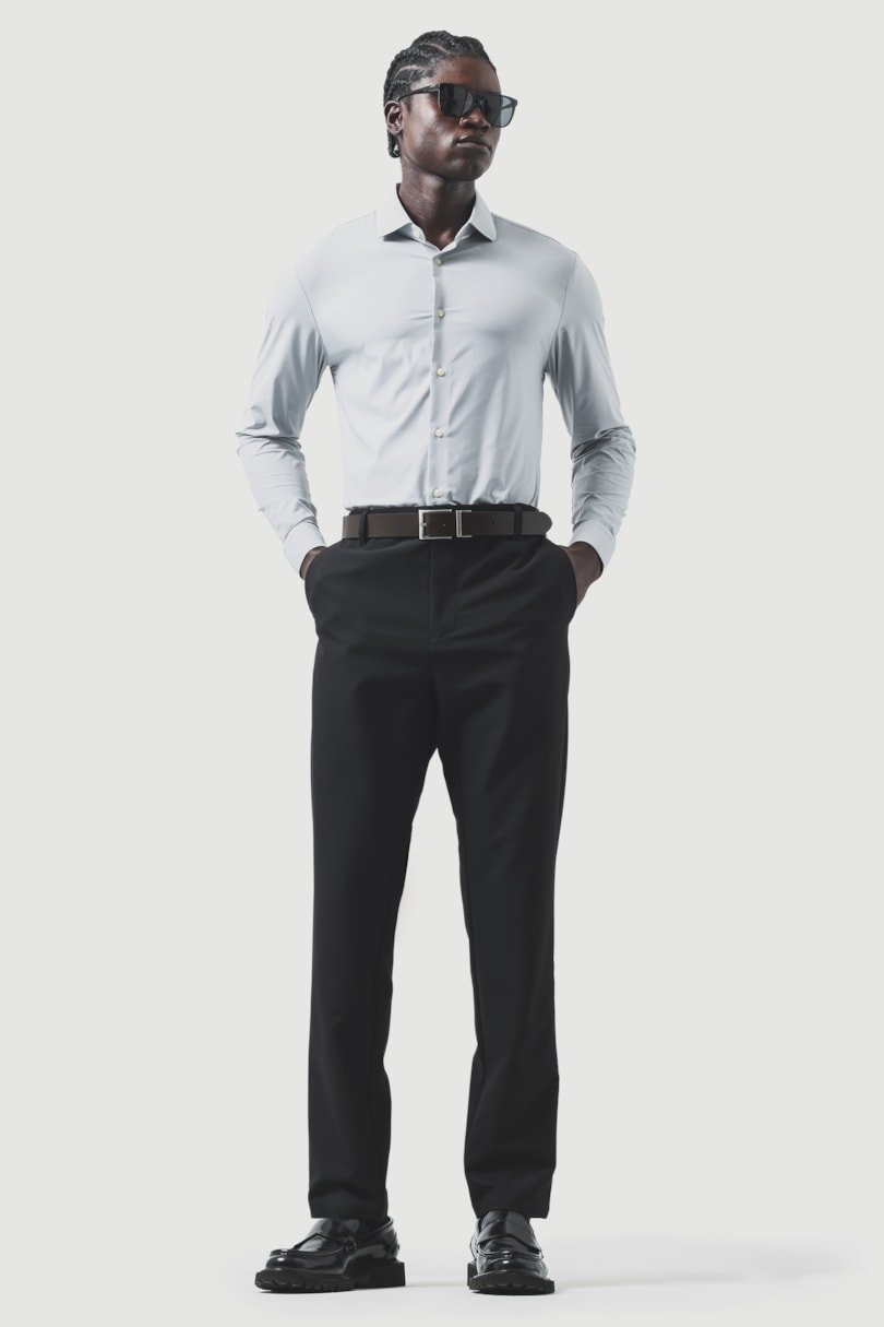 Camisa Manga Longa Slim Tech Flex Falso Liso Cinza
