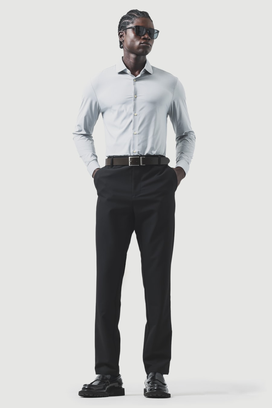 Camisa Manga Longa Slim Tech Flex Falso Liso Cinza — foto 2 de 7