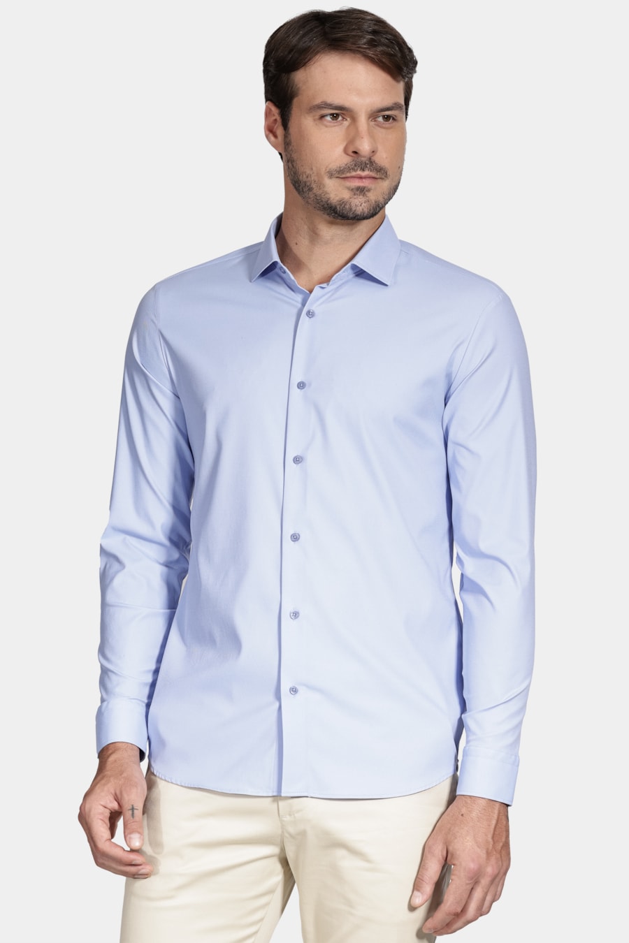 Camisa Manga Longa Slim Tech Flex Lisa Azul — foto 1 de 5