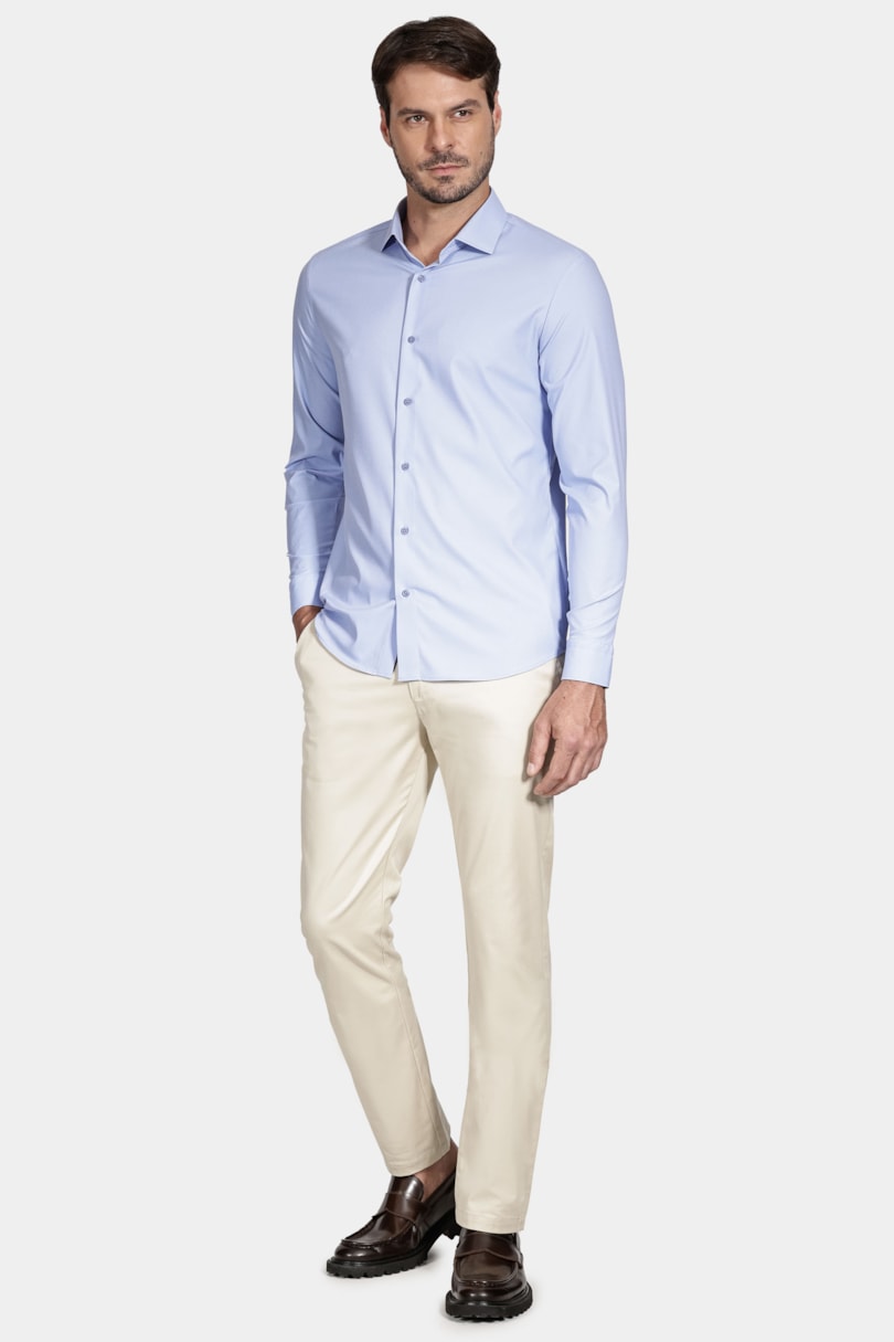 Camisa Manga Longa Slim Tech Flex Lisa Azul