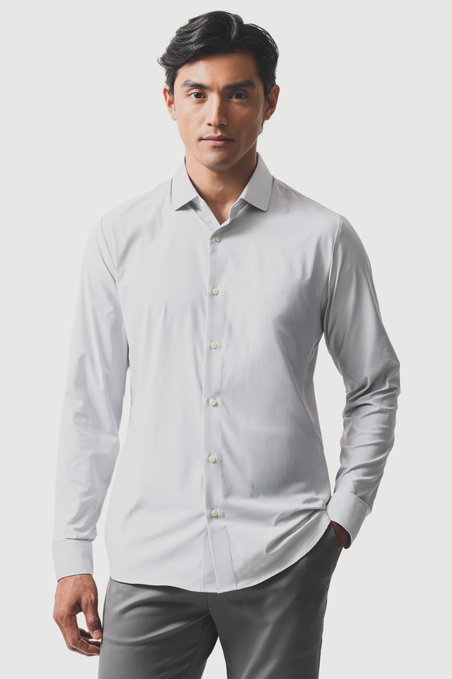Camisa Manga Longa Slim Tech Flex Micro Lt Branco C/Cinza — foto 1 de 6
