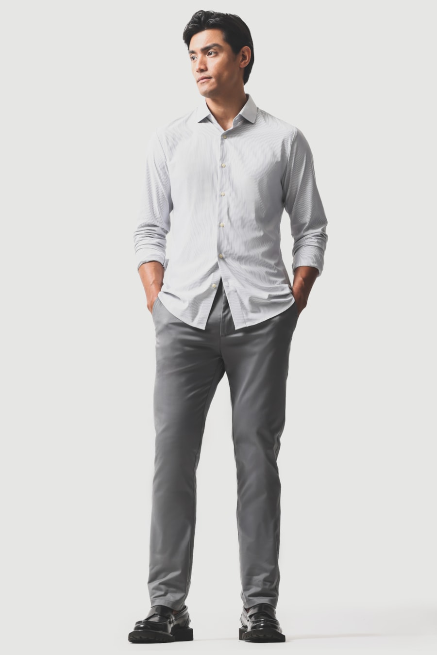 Camisa Manga Longa Slim Tech Flex Micro Lt Branco C/Cinza — foto 2 de 6