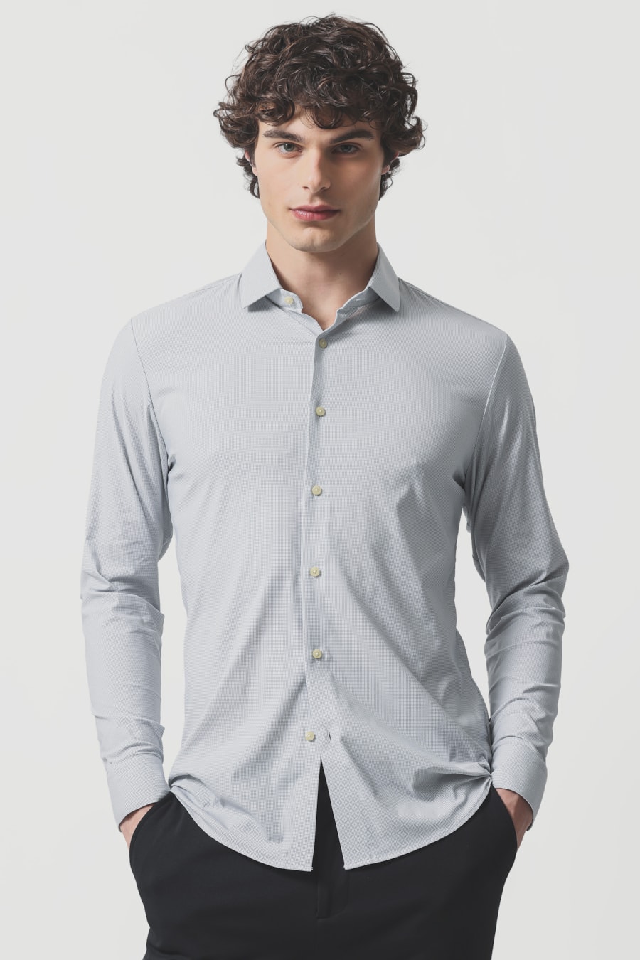 Camisa Manga Longa Slim Tech Flex Mxd Optico Branco C/Azul — foto 1 de 6