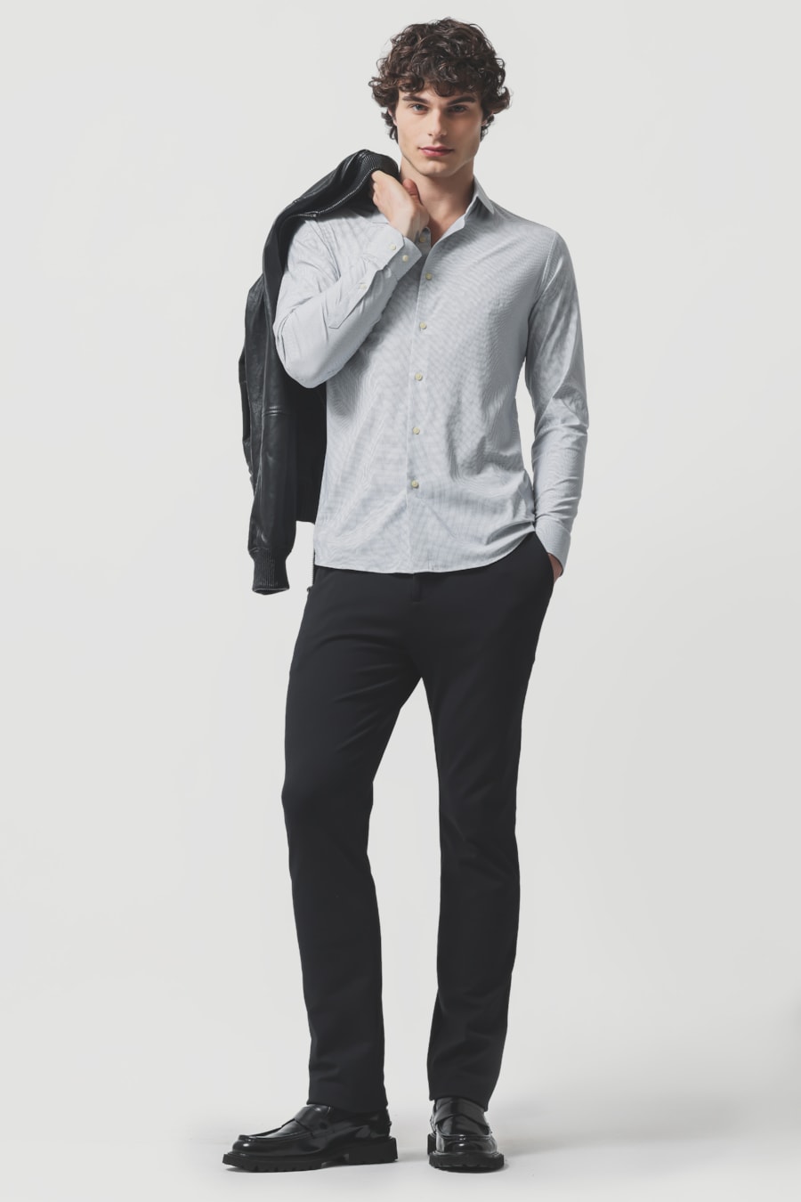 Camisa Manga Longa Slim Tech Flex Mxd Optico Branco C/Azul — foto 2 de 6