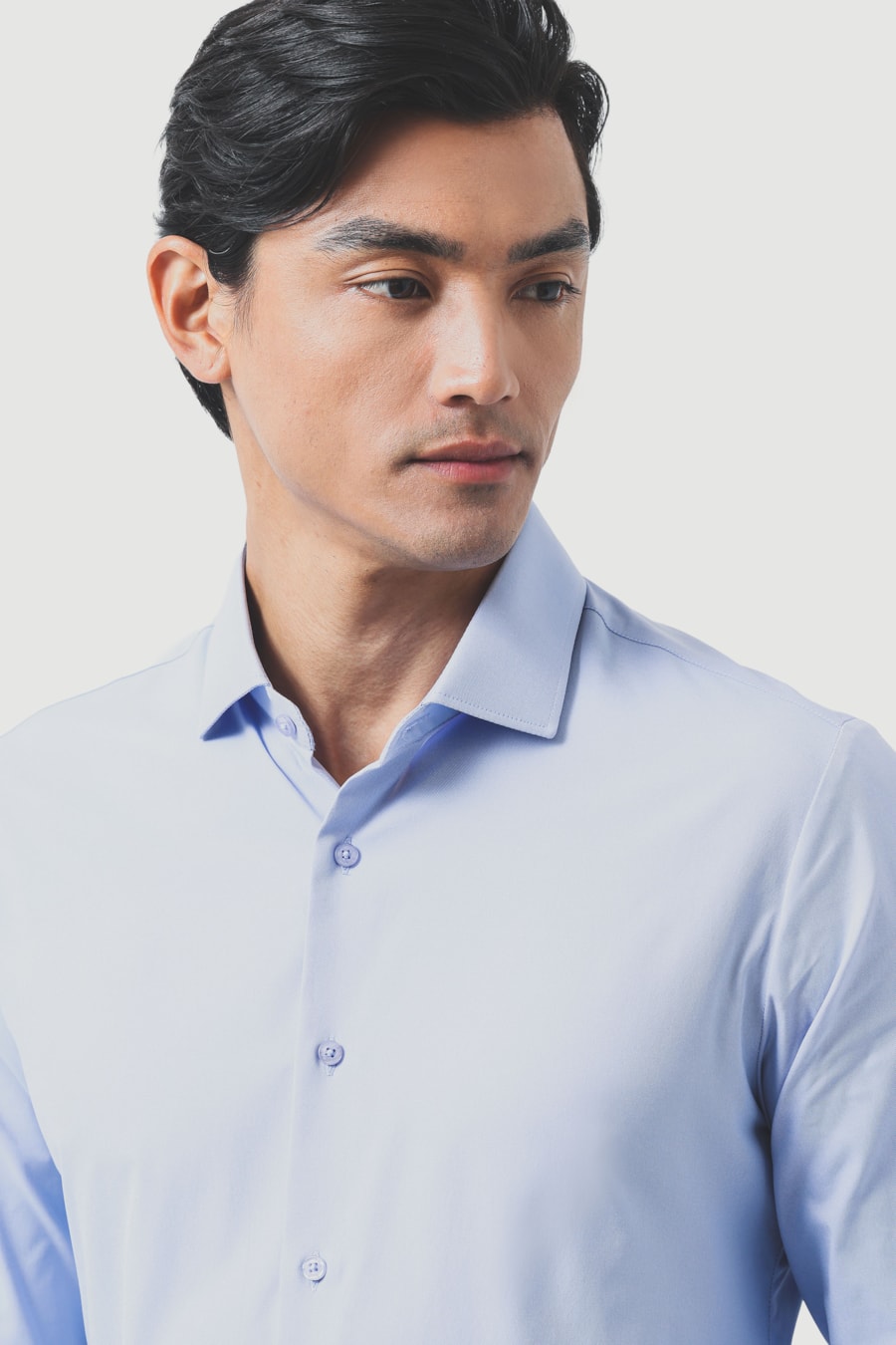 Camisa Manga Longa Slim Tech Flex Sarja Lisa Azul — foto 3 de 6