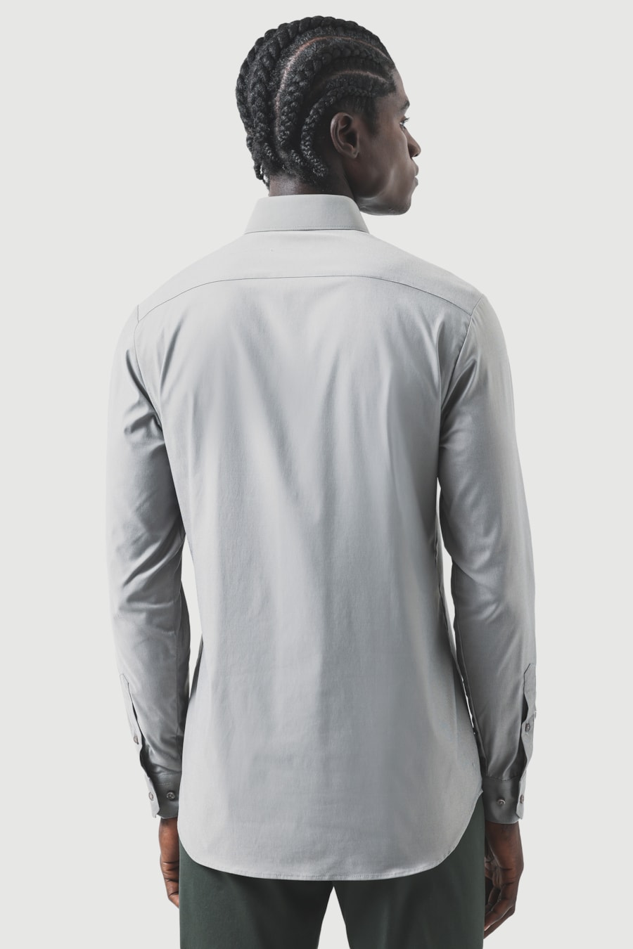 Camisa Manga Longa Slim Tech Flex Sarja Lisa Cinza — foto 4 de 6