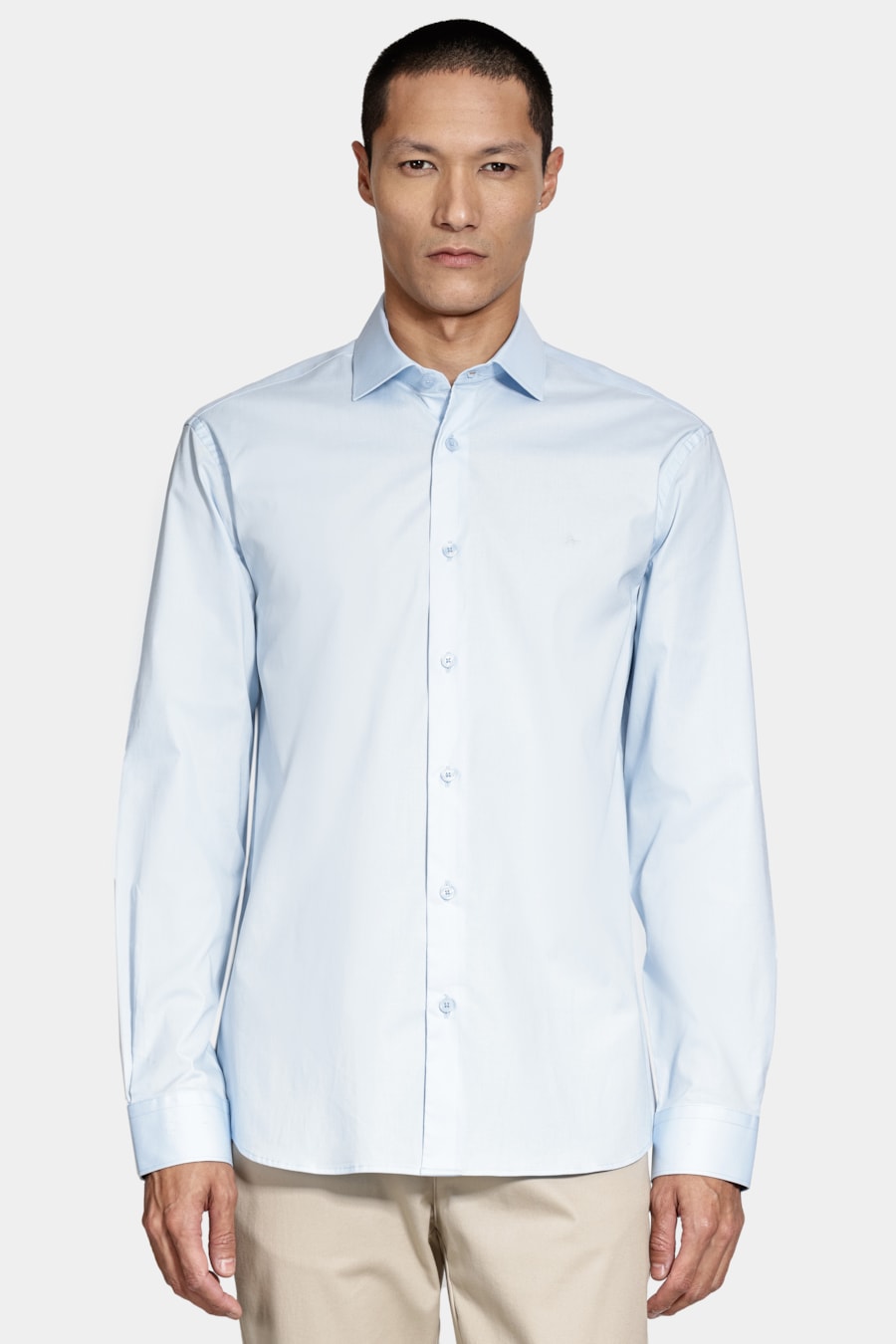 Camisa Manga Longa Slim Tricoline Algodão Azul — foto 1 de 6