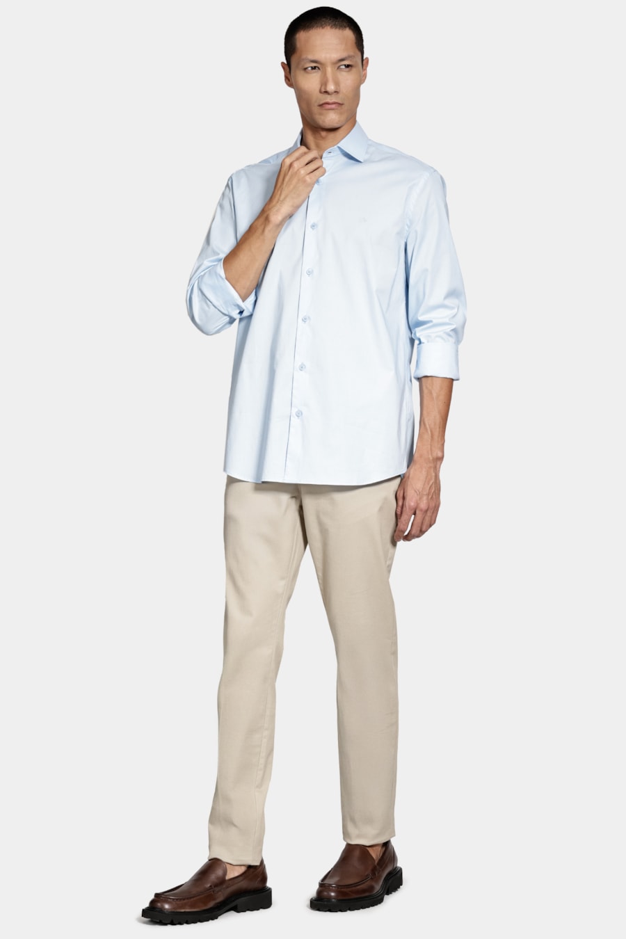 Camisa Manga Longa Slim Tricoline Algodão Azul — foto 2 de 6