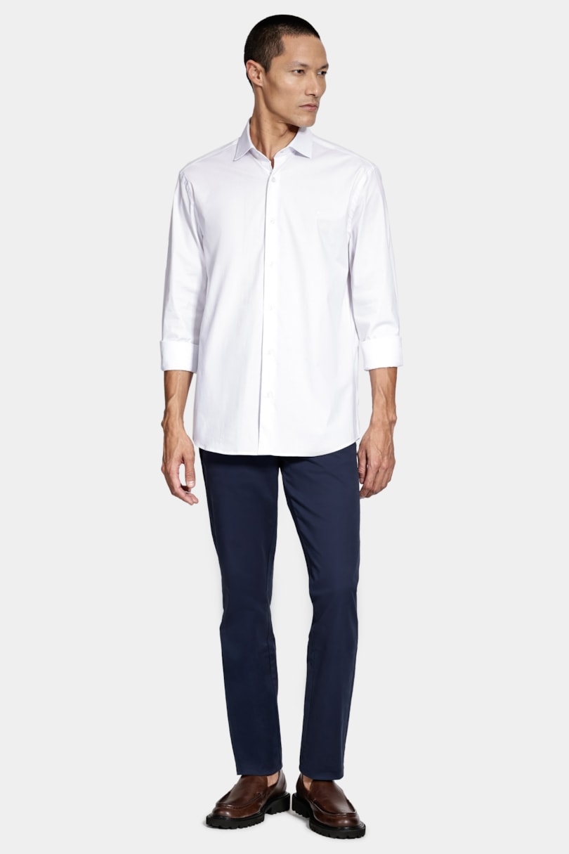 Camisa Manga Longa Slim Tricoline Algodão Branco