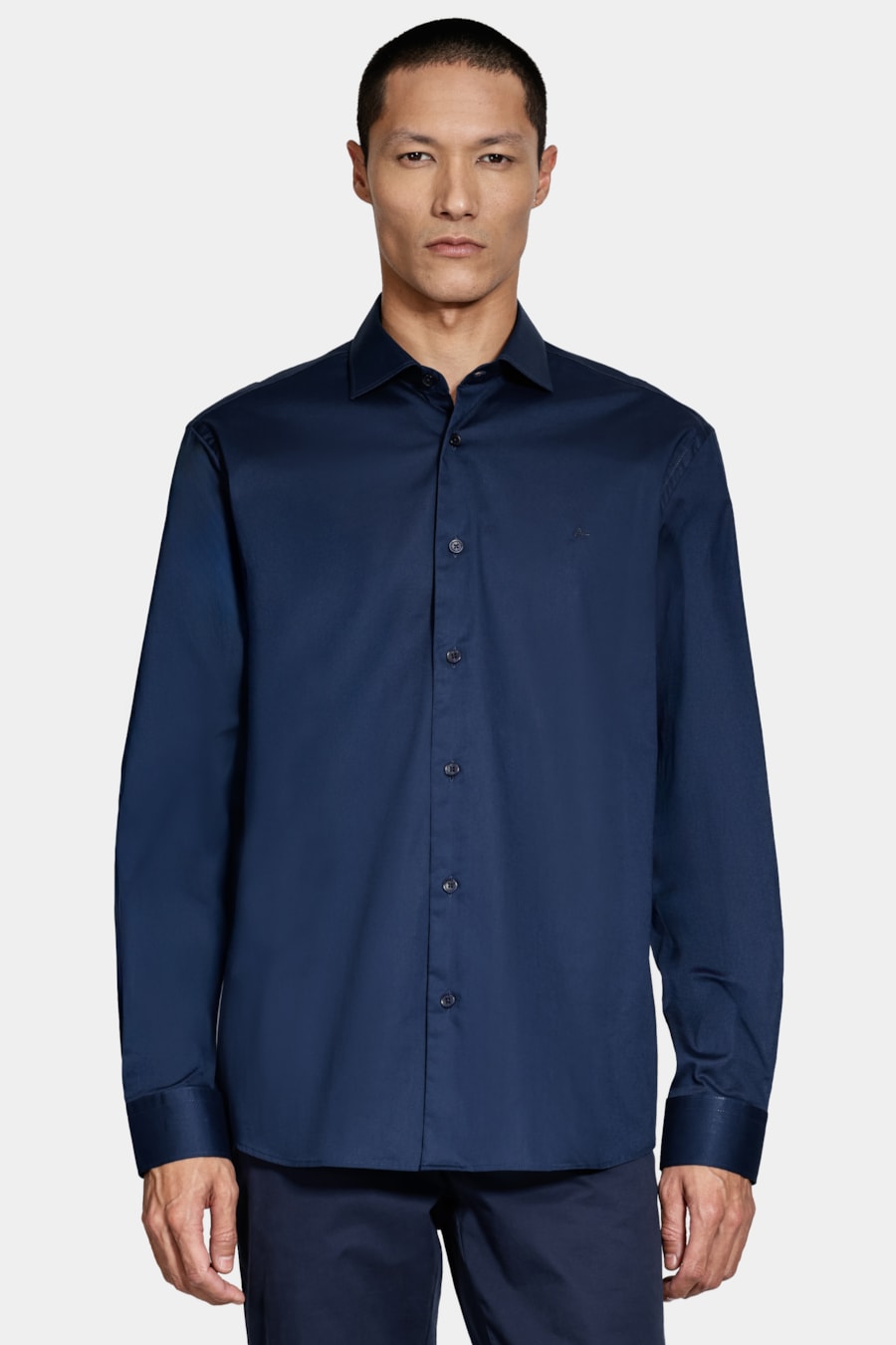 Camisa Manga Longa Slim Tricoline Algodão Marinho — foto 1 de 6