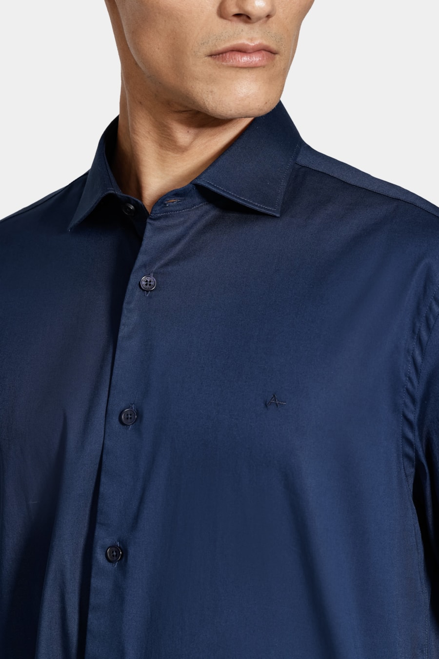 Camisa Manga Longa Slim Tricoline Algodão Marinho — foto 3 de 6