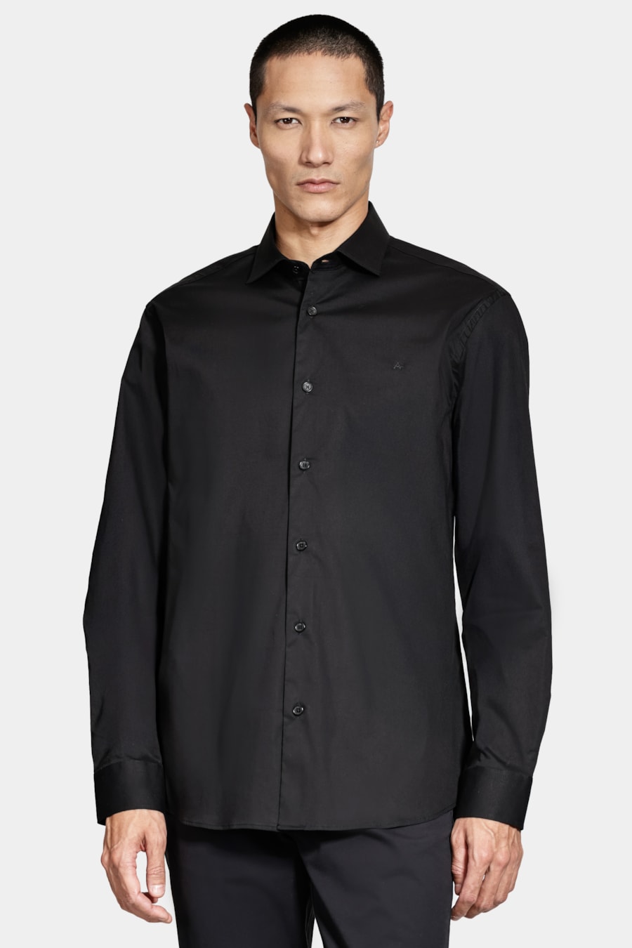 Camisa Manga Longa Slim Tricoline Algodão Preto — foto 1 de 6