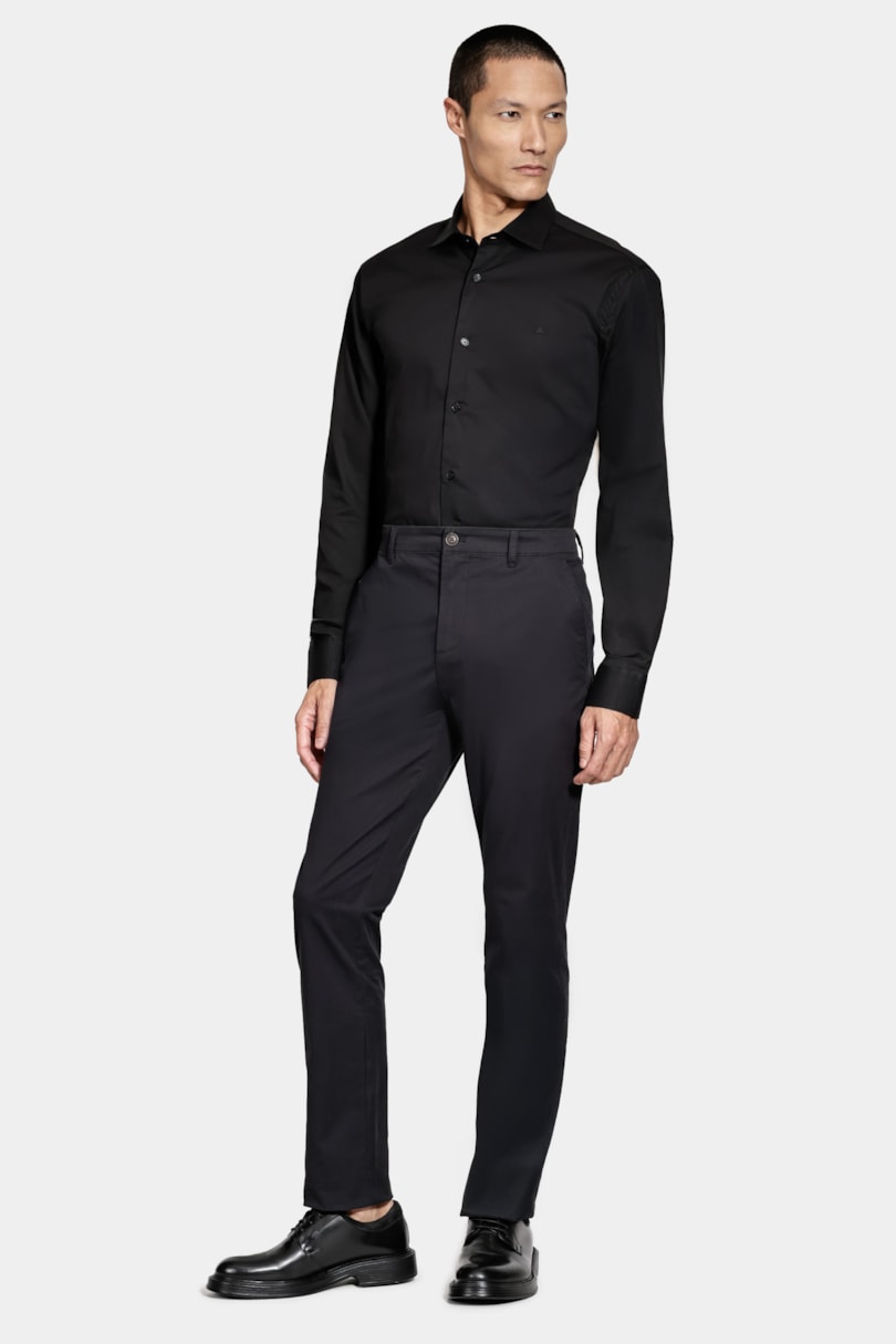 Camisa Manga Longa Slim Tricoline Algodão Preto
