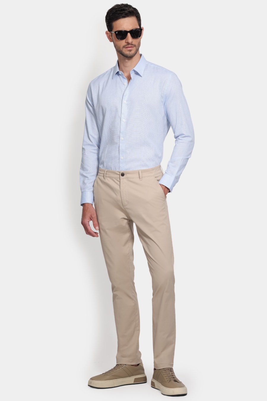Camisa Manga Longa Slim Tricoline Falso Liso Azul — foto 2 de 6