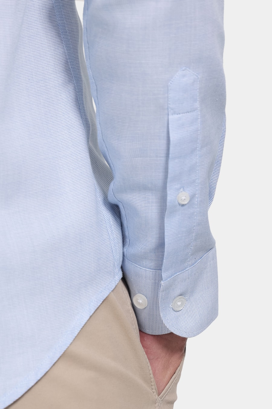 Camisa Manga Longa Slim Tricoline Falso Liso Azul — foto 3 de 6