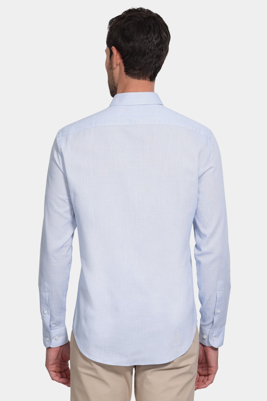 Camisa Manga Longa Slim Tricoline Falso Liso Azul — foto 4 de 6