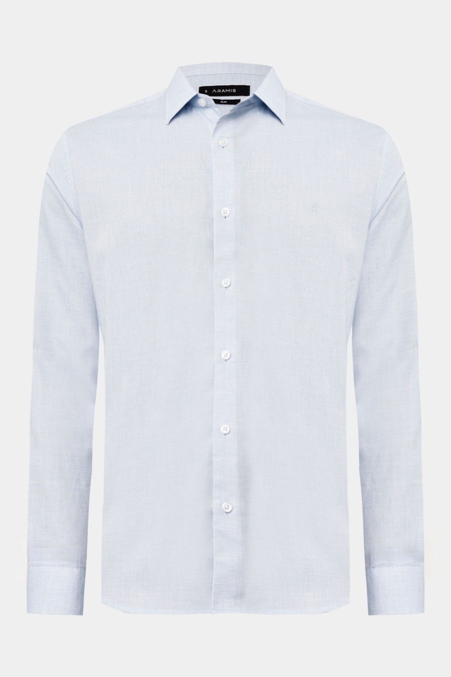 Camisa Manga Longa Slim Tricoline Falso Liso Azul — foto 5 de 6