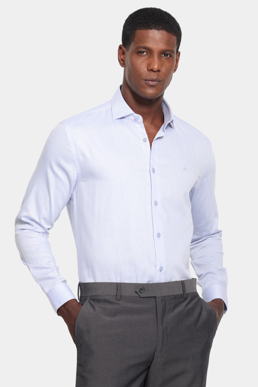 Camisa Manga Longa Slim Tricoline Falso Liso Azul — foto 1 de 6