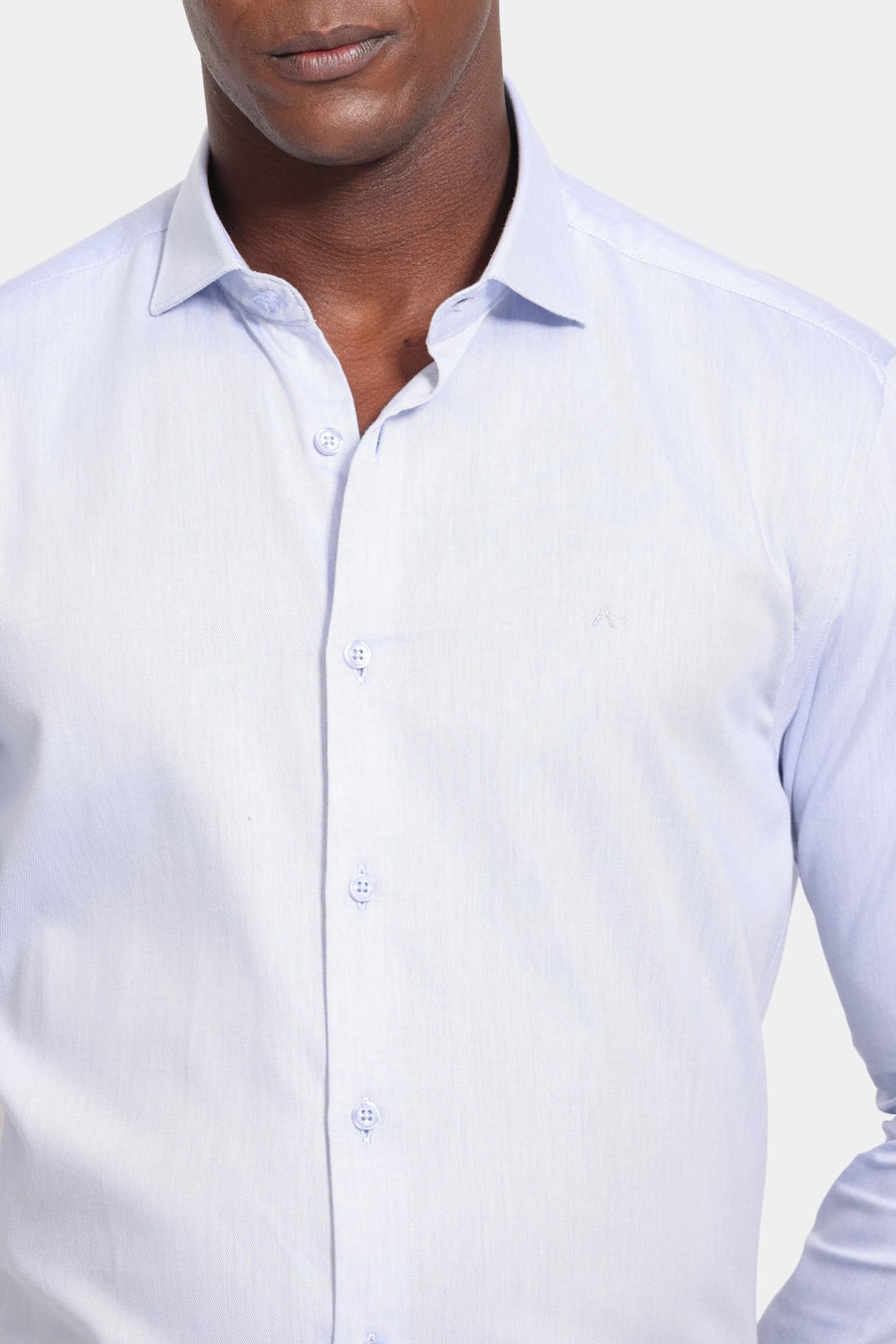 Camisa Manga Longa Slim Tricoline Falso Liso Azul — foto 3 de 6