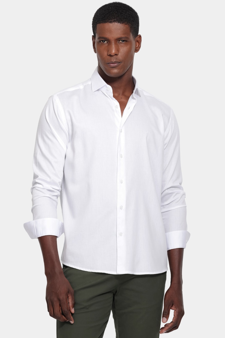 Camisa Manga Longa Slim Tricoline Falso Liso Branco — foto 1 de 6