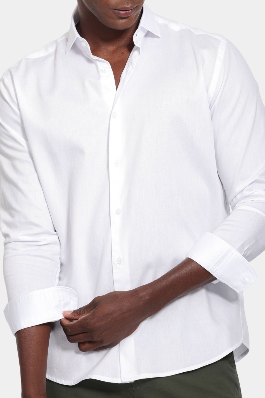 Camisa Manga Longa Slim Tricoline Falso Liso Branco — foto 3 de 6
