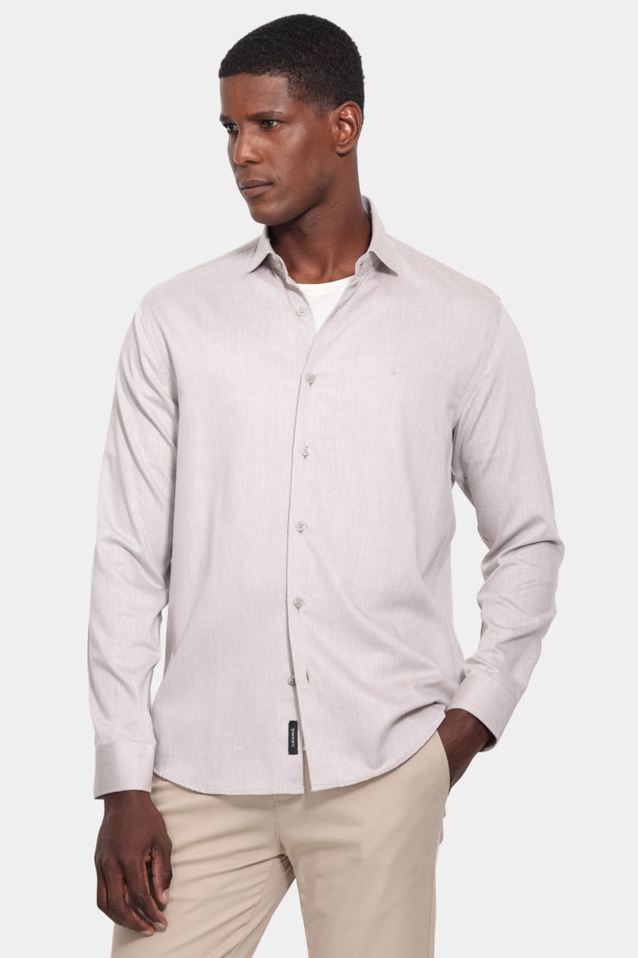Camisa Manga Longa Slim Tricoline Falso Liso Madeira — foto 1 de 6